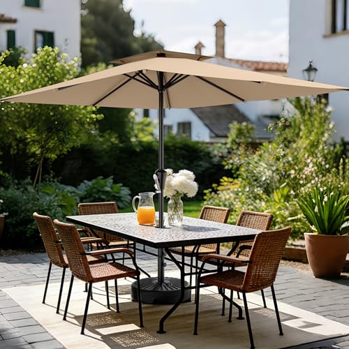 Image of AreShark 8'x10' 2 Tiers Rectangular Patio Umbrella - Outdoor Umbrella Waterproof UV Protection, Market Table Umbrella w /Crank for Pool, Backyard, Deck(Beige)