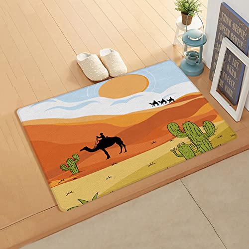 Summer Cactus Botanical Door Mat - Leather Front Door Mat Non-Slip Kitchen Runner Rugs, Tropical Desert Camel Blue Sky Waterproof Floor Mats Indoor Outdoor Welcome Doormat For Doorway/Bathroom 24"X36" #TOP10