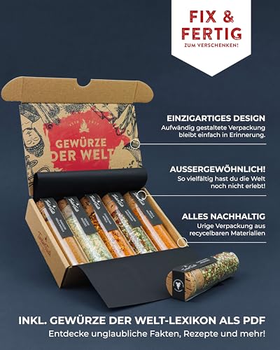 Foto von Geschenke für Männer & Frauen - Gewürze Set Geschenkset mit 5 Gewürzmischungen zum 30 40 50 60 Geburtstag Mann Frau - Geschenkideen Geburtstagsgeschenk für eine kulinarische Reise um die Welt