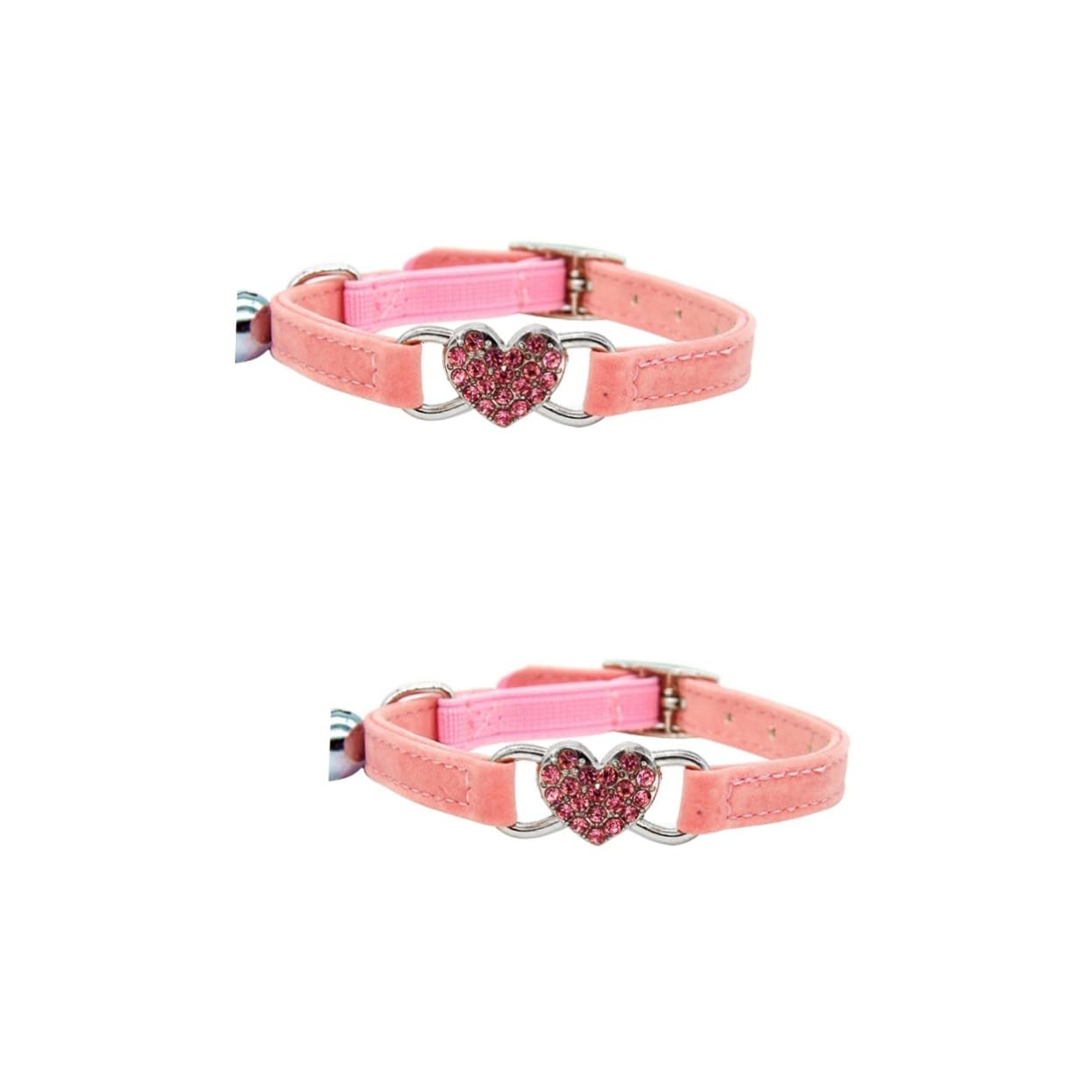 minkissy Lot de 2 Colliers pour Chat avec clochettes pour Chaton - Collier pour Chat - Collier pour Chat - Collier pour Chaton - Petit Collier Ras du Cou en Strass - Anneau réglable