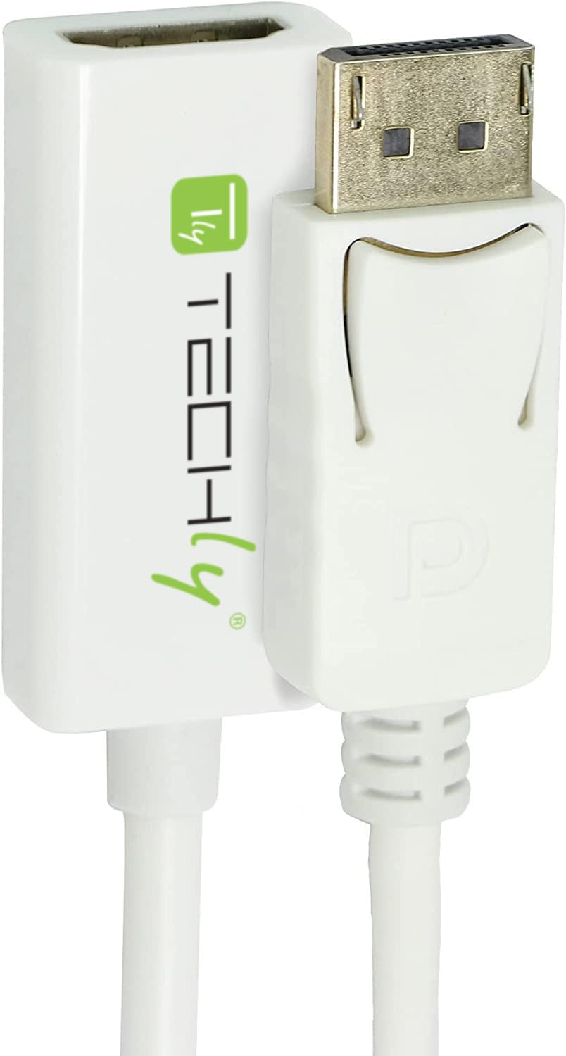 Techly 0.15m DisplayPort 1.2 - HDMI M/F 0,15 m Blanco - Adaptadores de cable de vídeo (0,15 m, DisplayPort, HDMI, Macho, Hembra, Blanco)