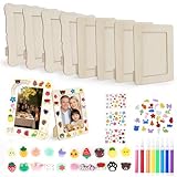 FYSL 8er-Set Holzbilderrahmen zum Bemalen für Kinder (14x19cm) | Bilderrahmen Bastelset mit 8 Wasserfarben, Glitzersteinen | Kreativ-Set zur Selbstgestaltung