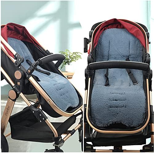 Baby Pushchair Seat Liners 78 x 35cm Faux Sheepskin Pram Liner Stroller Cushion Breathable Baby Stroller Seat Pad Liners Universal Soothing Silky Soft Baby Seat Travel in Summer or Winter (Blue)