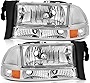 LBRST Headlight Assembly For Dodge For Dakota 1997-2004 For Dodge For Durango 1998-2003 Chrome Housing Amber Reflector Clear Lens Driver and Passenger Side Headlamp