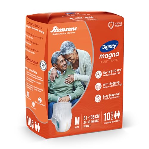Image of DIGNITY Magna Pant Style Adult Diapers - M (10 Pieces) With Wetness Indicator and Leakage Protection Upto 8-10 Hrs.