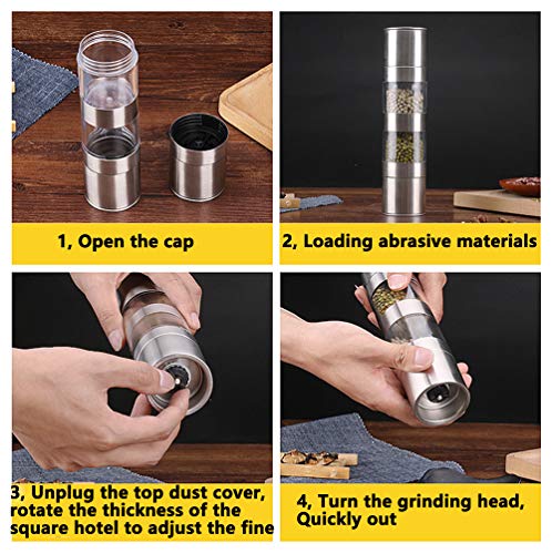 2 In 1 Dual Zout en Peper Grinder Set, RVS Zout Grinder met Verstelbare Keramische Rotor, Zout Mill en Peper Mill Shaker… - Image 8
