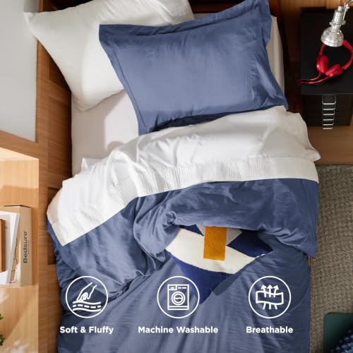 Image of Bedsure Prewashed Twin Duvet Cover, Cotton-Like Bedding Set, Slate Blue | Ultra Soft, Relaxed Texture, Twin XL Breathable Comfort, Hidden Zipper, 8 Corner Ties, Easy Care, OEKO-TEX, Year-Round Use