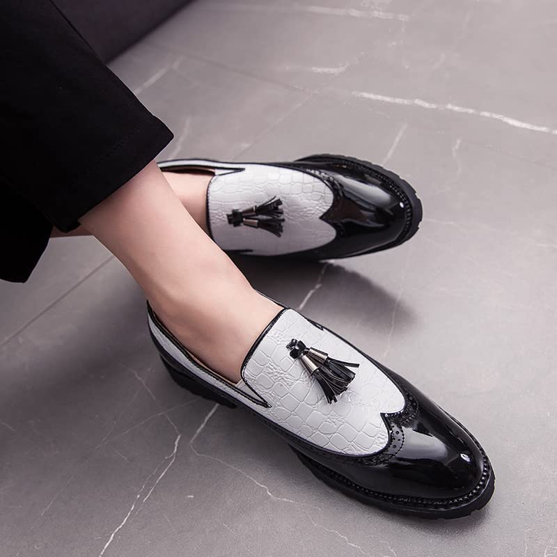 HuitJours Men Oxford Dress Shoes Multicolor Brogues Wing Tips Lace Up Patchwork Two Tone Color Matching Punched Round Toe4