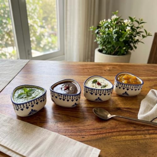 Image of U & U UNIQUE UTILITIES Ceramic Dip Bowl Set of 4 | Mini Chutney & Sauce Bowls | Small Serving Bowls for Ketchup, Pickles, Chutney | Microwave & Dishwasher Safe (White)