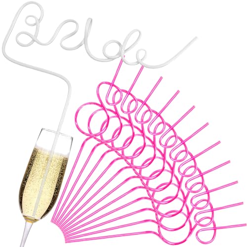 12PCS Bachelorette Party Decorations Drinking Straws - Bridal Shower Party Favors | Engagement Wedding Supplies Bride to Be Gift (1 White Bride Word Straws+ 11 Pink Diamond Ring Straws+2 Brushes)