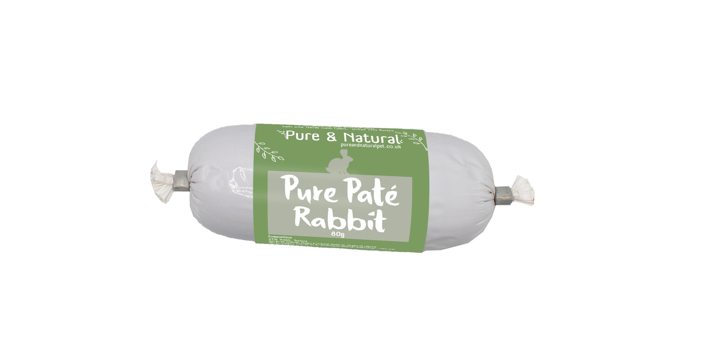 Pure & Natural Wet Dog Food Pate Chub Roll, 97% Rabbit 80g - High Meat Content, Moist, Grain Free Dog Food for All Breeds