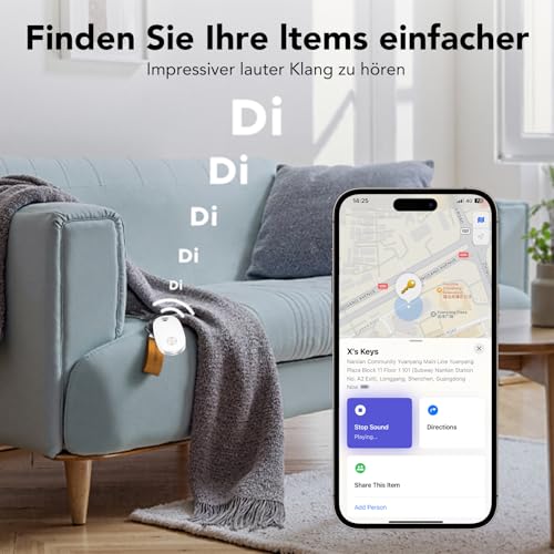 Smart Tracker Tag 4er Pack, Schlüsselfinder KeyFinder Kompatibel mit Apple Wo ist? APP (iOS NUR, Android Not Supported), Bluetooth Key Finder für Gepäck/Taschen/Koffer, Austauschbarer Akku