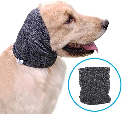 PATTEPOINT Quiet Ears for Dogs, Happy Hoodie for Anxiety Relief& Calming Dogs, Dog Snood for Noise Protection Grooming, Neck and Ear Warm Ear Muffs for Cats&Dogs,Grey L