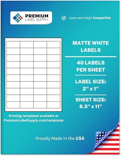 Premium Label Supply Etiquetas adhesivas blancas para código de barras 2 x 1 pulgada Compatible con láserinyección de tinta (40 por hoja), 100