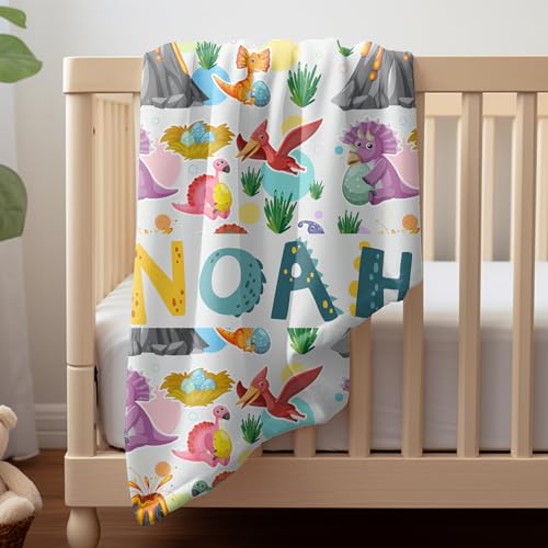 Image of Personalized Baby Blankets, Customized Easter Blanket for Kids, Personalized Dinosaur Baby Blanket with Name, Custom Easter Baby Blanket for Boys, Girl & Kids, Baby Boy Newborn Soft