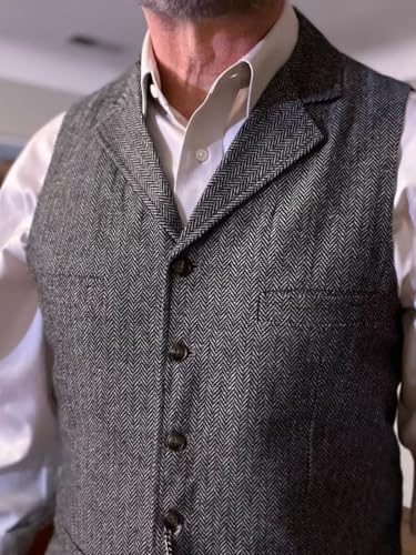 Men's Tweed Vest Retro Herringbone Tweed Wool Vests Casual Waistcoats Business Single Breasted Slim Fit Vest4