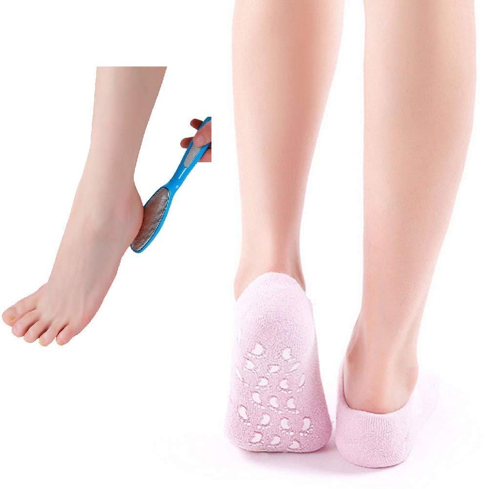 Ramkuwar with device of R Moisturizing Gel Socks Ultra-Soft with Spa Quality Gel for Moisturizing Vitamin E and Oil Infused Gel Socks Helps Repair Dry Cracked Skins FREE FOOT PILE (Pink)