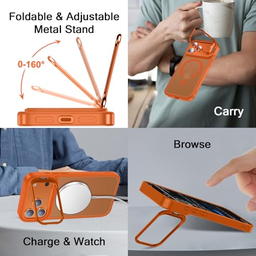 Image of TheGiftKart Hybrid Matte Frosted Back Cover Case for iPhone 17 Pro Max Compatible with MagSafe | Built-in Stand | Shockproof Hard Back Cover Case for iPhone 17 Pro Max (PC & TPU, Translucent Orange)