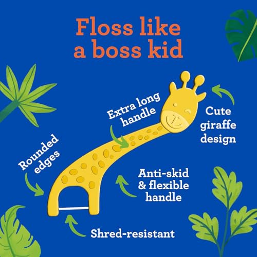 Image of GuruNanda Dental Floss Picks, Berry Flavor, 90 Count, for Kids | Pack of 2 | Giraffe-Shaped | Anti-Slip Design | Ages 3+