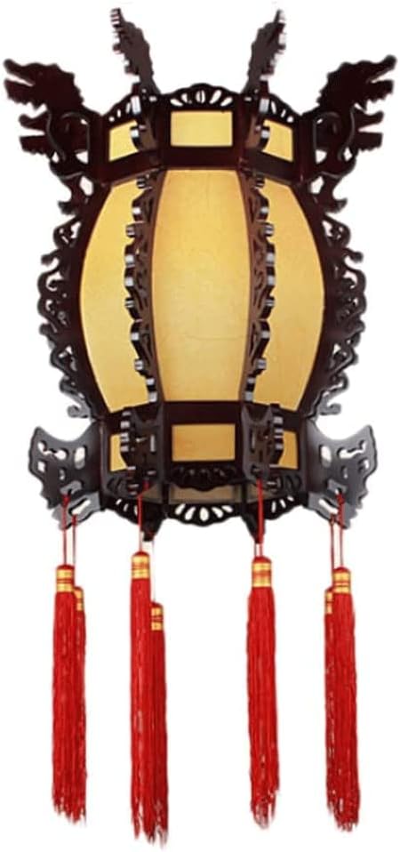 LIOONS Chinese Lanterns Antique Octagonal Lamp Wooden Lantern Carved Dragon Lamp Tea Chandelier Indoor Lighting Paper Lantern Lamp