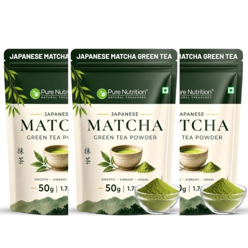 Image of Pure Nutrition Japanese Matcha Green Tea Powder | Matcha Green Tea for Weight Loss | Premium Culinary Grade Matcha for Latte, Smoothie & Baking | Smooth, Vibrant, Rich in Antioxidants | Natural Energy & Metabolism Support | Vegetarian (50g (Pack of 3))