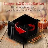 WHUTO Air Fryer, 6.2QT Air Fryer Oven with LED Digital Touchscreen, 12 Preset Cooking Functions Air fryers, Bake, Reheat, Keep Warm, Nonstick and Dishwasher-Safe Basket, Stainless Steel/Black