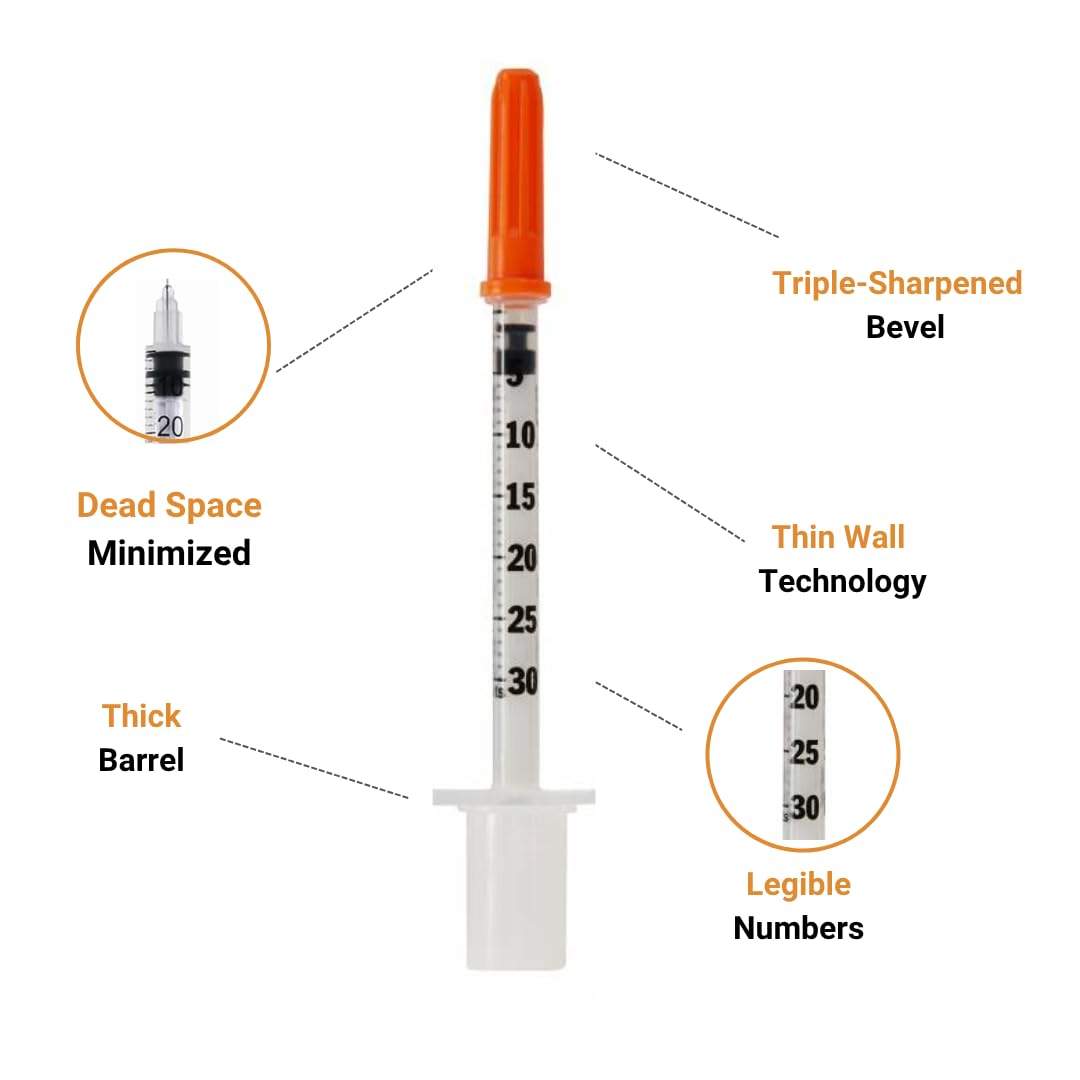 Confezione da 100 tubi in plastica da 0,3 ml/cc 29G 1/2 pollice (12,7 mm), strumenti multiuso per misurazione e dosaggio, confezionati singolarmente