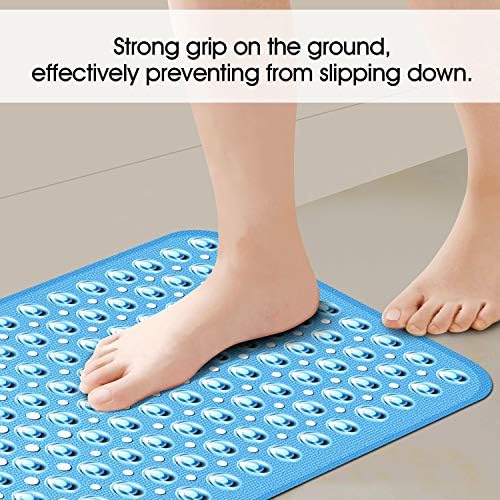 Yosemy Non-Slip Bath Mat, Anti-Bacterial Shower Mat Extra Long 100 * 40CM/16"*38" with Suction Cups, Machine Washable & Latex Free, Blue