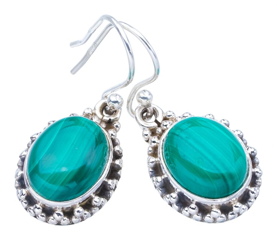 Boucles d'oreilles malachite argent 925 fait main StarGems femme F5642