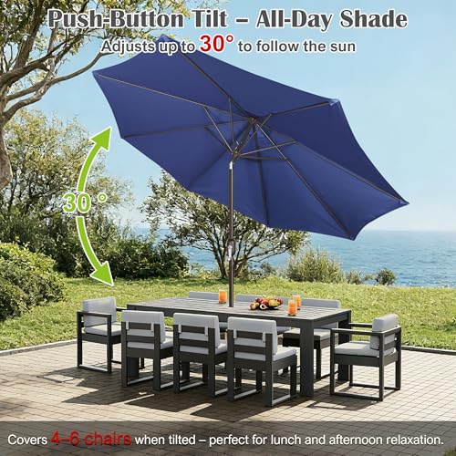 Image of Blissun 10FT Patio Umbrella, Outdoor Table Umbrella, Yard Umbrella, Market Umbrella with 8 Sturdy Ribs, Push Button Tilt and Crank, Navy Blue