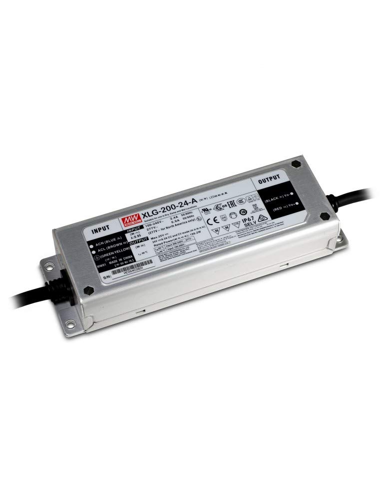 KingLed - Alimentatore 24V Impermeabile IP67 200W 8.3A Modello MeanWell XLG-200-24 Trasformatore 24V da Esterno Driver per Led da 230V a DC 24V