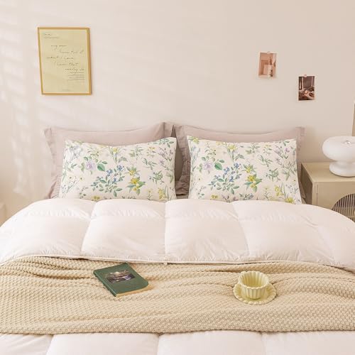 Image of ECOCOTT Floral Pillowcases Standard Size Set of 2, 100% Washed Cotton Pillow Cases with Envelope Closure, Botanical Wildflower Printed Pillow Covers