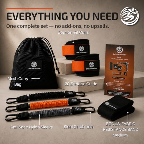 Image of Ankle Resistance Bands with Cuffs & Bonus Fabric Resistance Bands for Working Out - Home Workout Set for Legs, Glutes, Yoga, Pilates, Strength Training Women & Men - Includes Bag & Guide