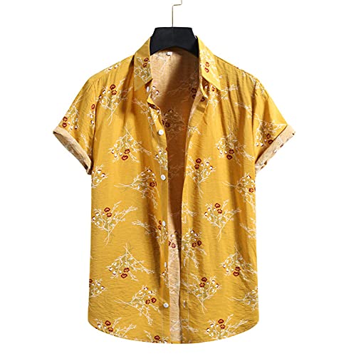 Chemise hawaïenne jaune en coton floral pour homme
