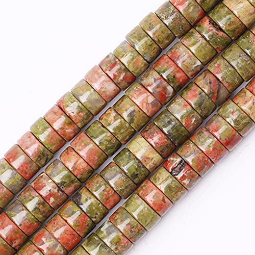 Natural Stone Heishi Beads for Necklace Making, 4 mm x 6 mm Small Flat Round Stone Loose Disc Gemstone Beads for Jewelry Making Craft Bracelet Earrings Necklace - Unakite
