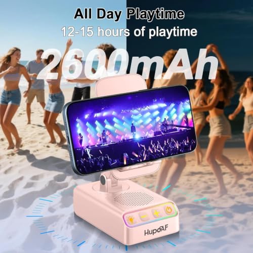 Image of 2026 Gifts for Mom Dad, Adjustable Cell Phone Stand with Wireless Induction Bluetooth Speaker, HD Surround Sound & RGB Rhythm Lights, Foldable Portable Stand for Desk, Kitchen Counter, Home Office