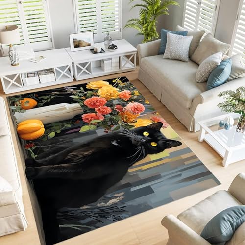 Tapis extérieur terrasse chat noir lavable grand format 200x300 - 2
