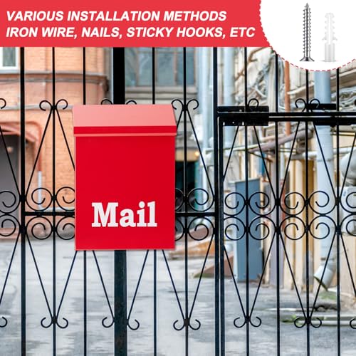 Image of MorningRo 10 x 7 x 3 Inch Small Red Wall Mount Mailbox with Lock Key for Outside Apartment Porch Rust Proof Security Key Drop Box for Letters Newspapers Cards