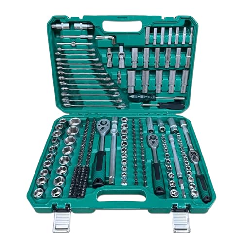 Bodygenix 216PCS Socket & Ratchet Wrench Set – Heavy-Duty CR-V Steel 1/4 3/8 1/2 Drive Tool Kit for Car, Home & Garage Repairs – Durable Green Carry Case for Mechanics & DIY Projects