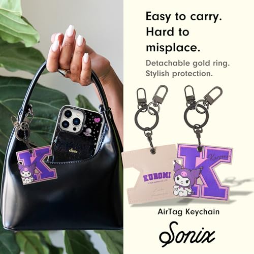 Image of Sonix x Sanrio Character Keychain Case Compatible with Apple AirTag | Protective AirTag Cover Keychain | College Letters Kuromi