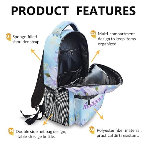 Kids Girls Backpack, Schoolbag for Girls 6-8, Personalized Butterfly Backpacks, Cute Initial Name Backpack, 17 Inch Custom Student Bookbag for Travel and School3