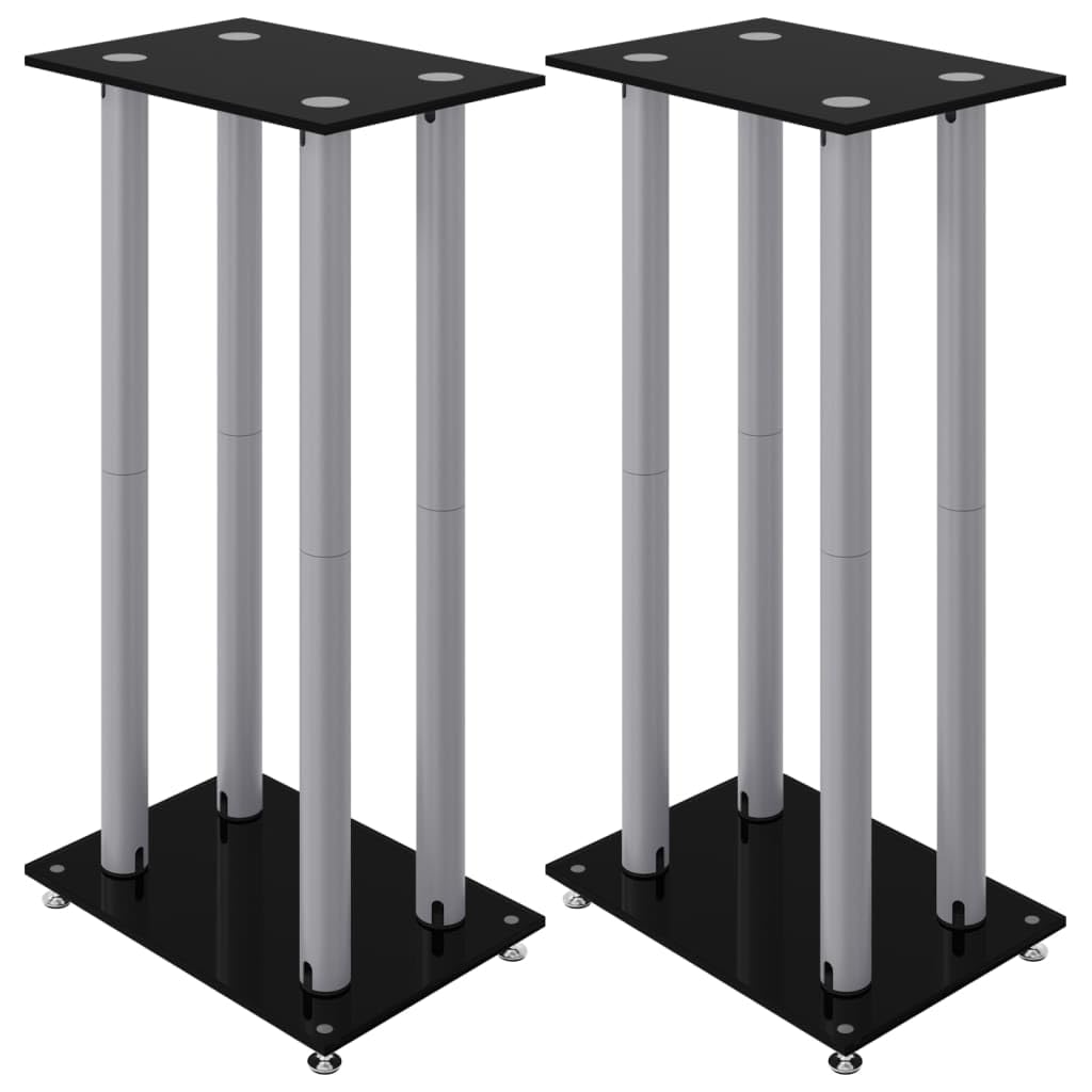 Pedane Casse 2pz Nero Argento Vetro Temperato Design 4 Pilastri,Dispositivi elettronici,o,Accessori o,Accessori per Altoparlante,Supporti per altoparlanti-51818