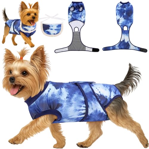 Image of Surgery Recovery Suit for Female Male Dog, Soft Onesie After Spay Neuter,XS | E-Collar Cone Alternative Anti Licking Abdominal Wounds, Small Puppy Cat Dogs Full Body Onesies,Medical Pet Bodysuit with Bib