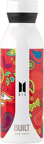 BUILT x BTS - Botella de agua de acero inoxidable con aislamiento al vacío de doble pared, 18 oz, V