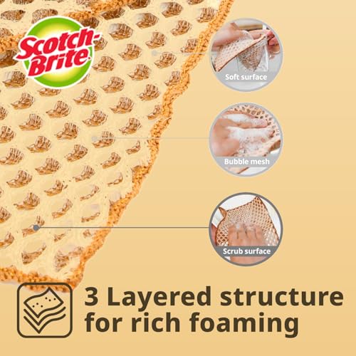 Image of Scotch-Brite Mesh Scrub Net Scrubber for Non-Stick Pans, Fast Drying Natural Dish Cloth