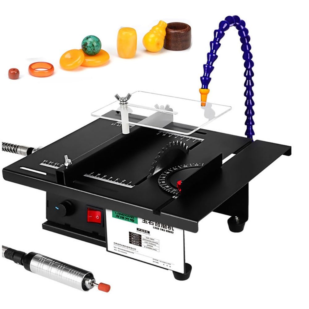 1800W Rock Polishing Buffer Machine, Multifunctional Mini Table Saw, Gem and Jewelry Bench Lathe Polisher Cutting Machine with Speed Adjustable and Accessories，for Drilling, Wood, Acrylic Panel