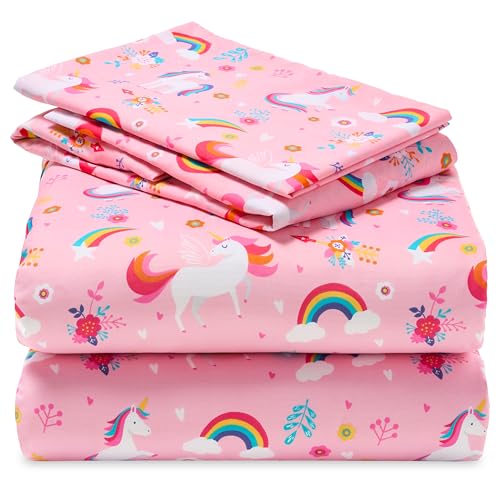Joiedomi Kids Twin Sheet Set Unicorn - 3 Piece Soft Microfiber Bed Sheets - Deep Pocket Wrinkle Free, Cozy Toddler Bedding Set, Fade Resistant...