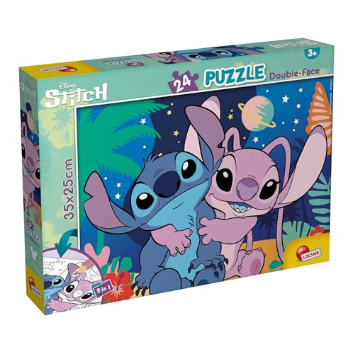 Lisciani - Puzzle DISNEY - LILO & STITCH MaxiPlus - Puzzle de 24 peças de dupla face para crianças 3 - Dorso para colorir - formato 25 x 35 cm - atividade criativa - presente educativo