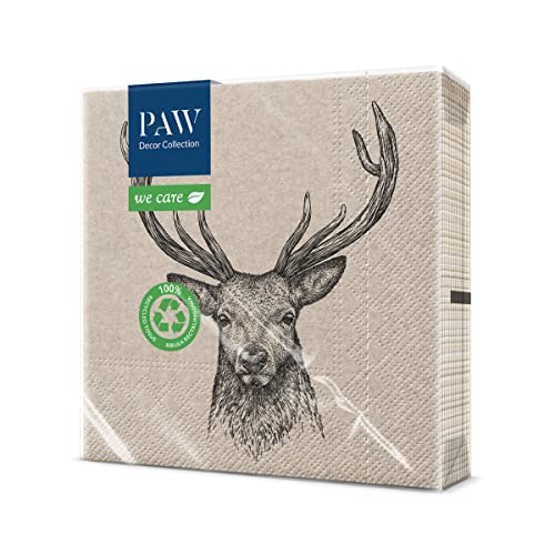 PAW Servilletas Papel 3 Capas - 33 x 33 cm. 20 piezas. Impreso con tinta a base de agua. Naturaleza, ciervo. Perfecto para fiestas de cumpleaños, barbacoas en el jardín, fiestas con amigos Cover
