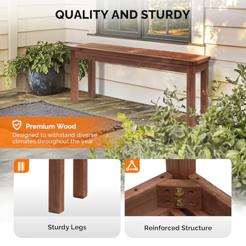Image of VINGLI Outdoor Wooden Bench, 45 inch Porch Bench Outdoor Backless Garden Bench, Small Outdoor Bench for Deck Patio Entryway (Brown, 45in)